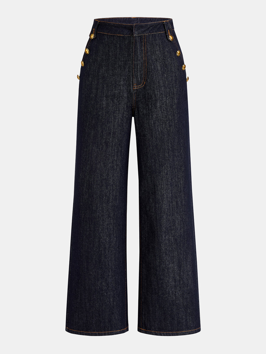 Double Row Metal Detail Denim Pants