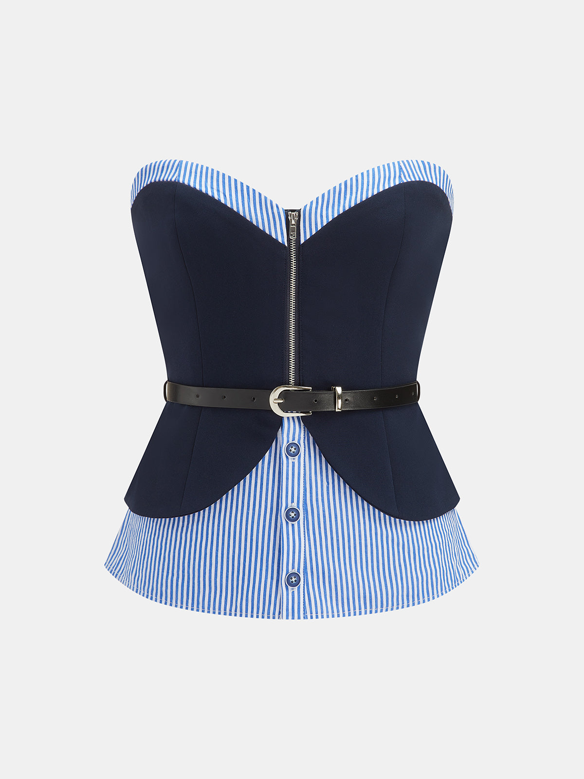 Striped Patchwork Strapless Belted Top & Pants Set
