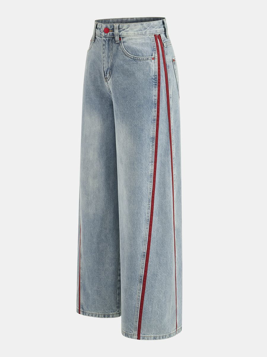 Side Stripe Curved Leg Denim Jeans