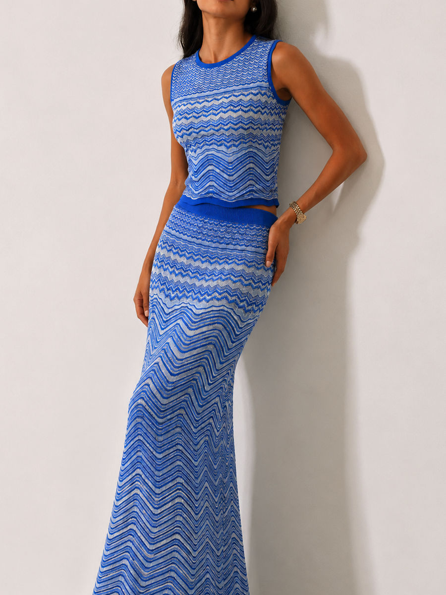 Chevron Knit Sleeveless Top & Maxi Skirt Set