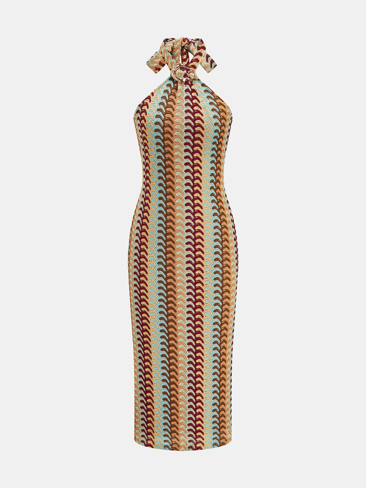 Multicolor Striped Knit Halter Midi Dress