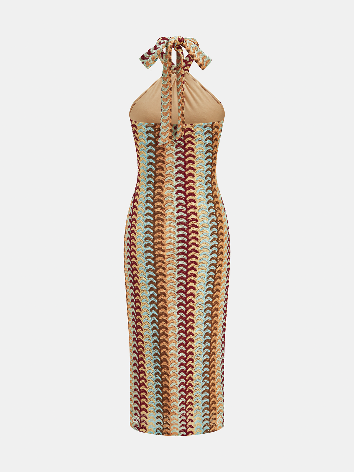 Multicolor Striped Knit Halter Midi Dress