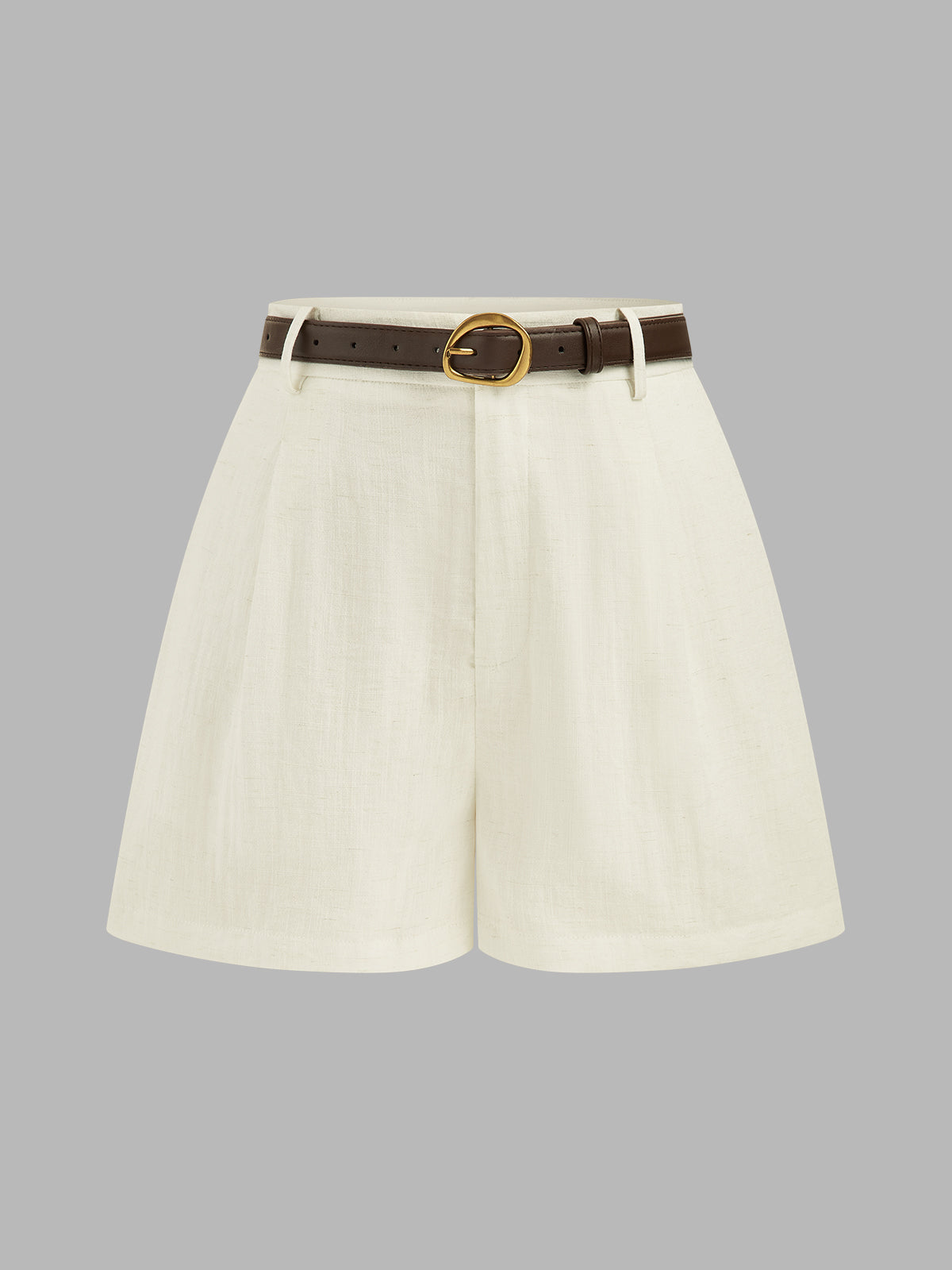 High Waist Belted Linen Blend Shorts