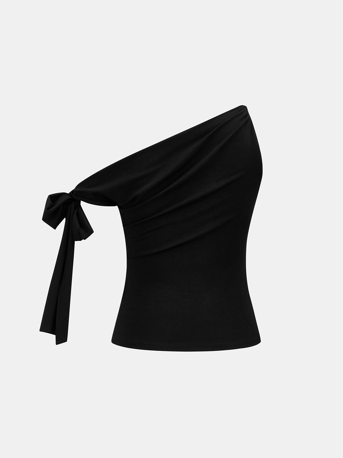 One Shoulder Tie Detail Slim Knit Top