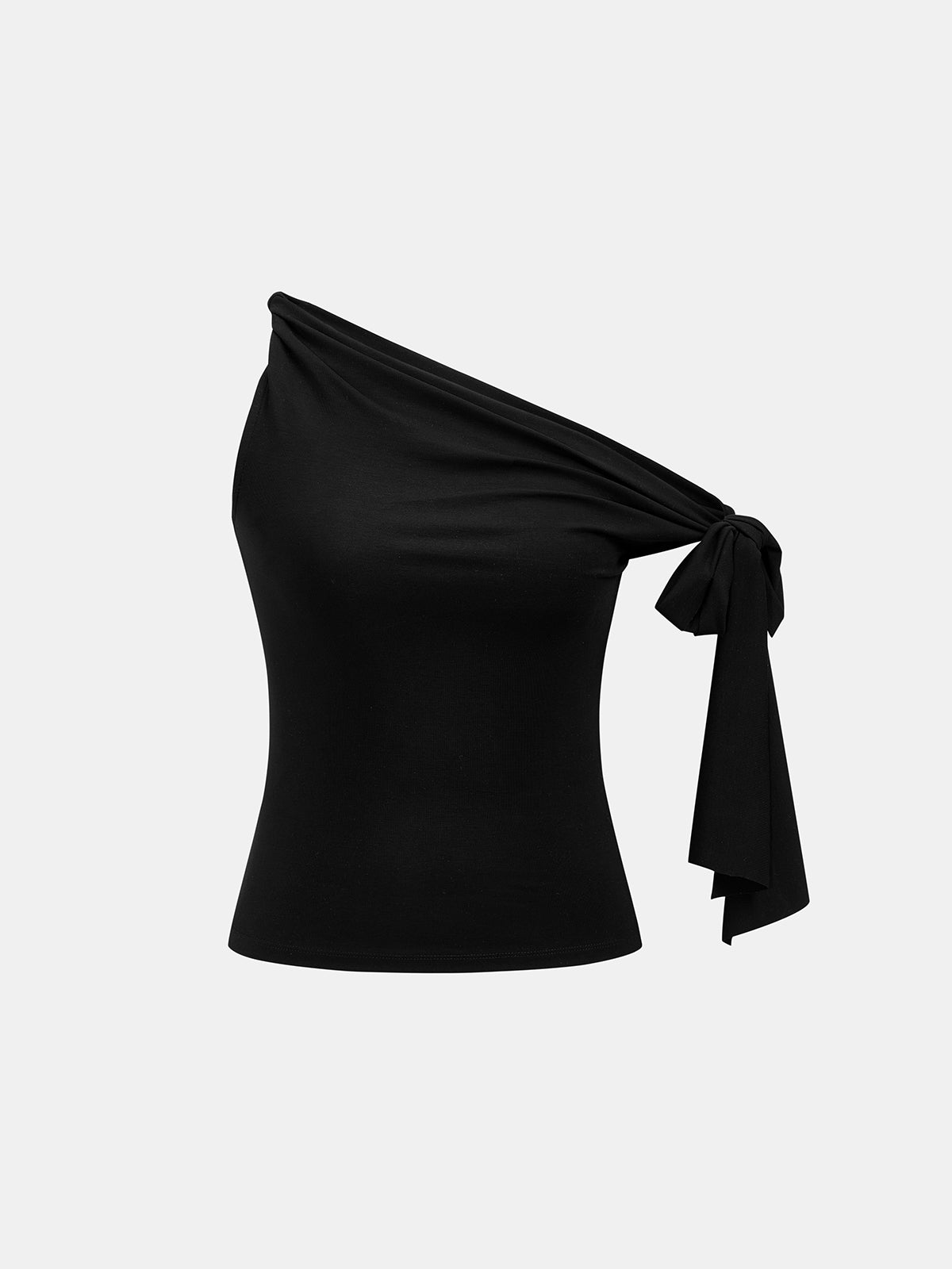 One Shoulder Tie Detail Slim Knit Top
