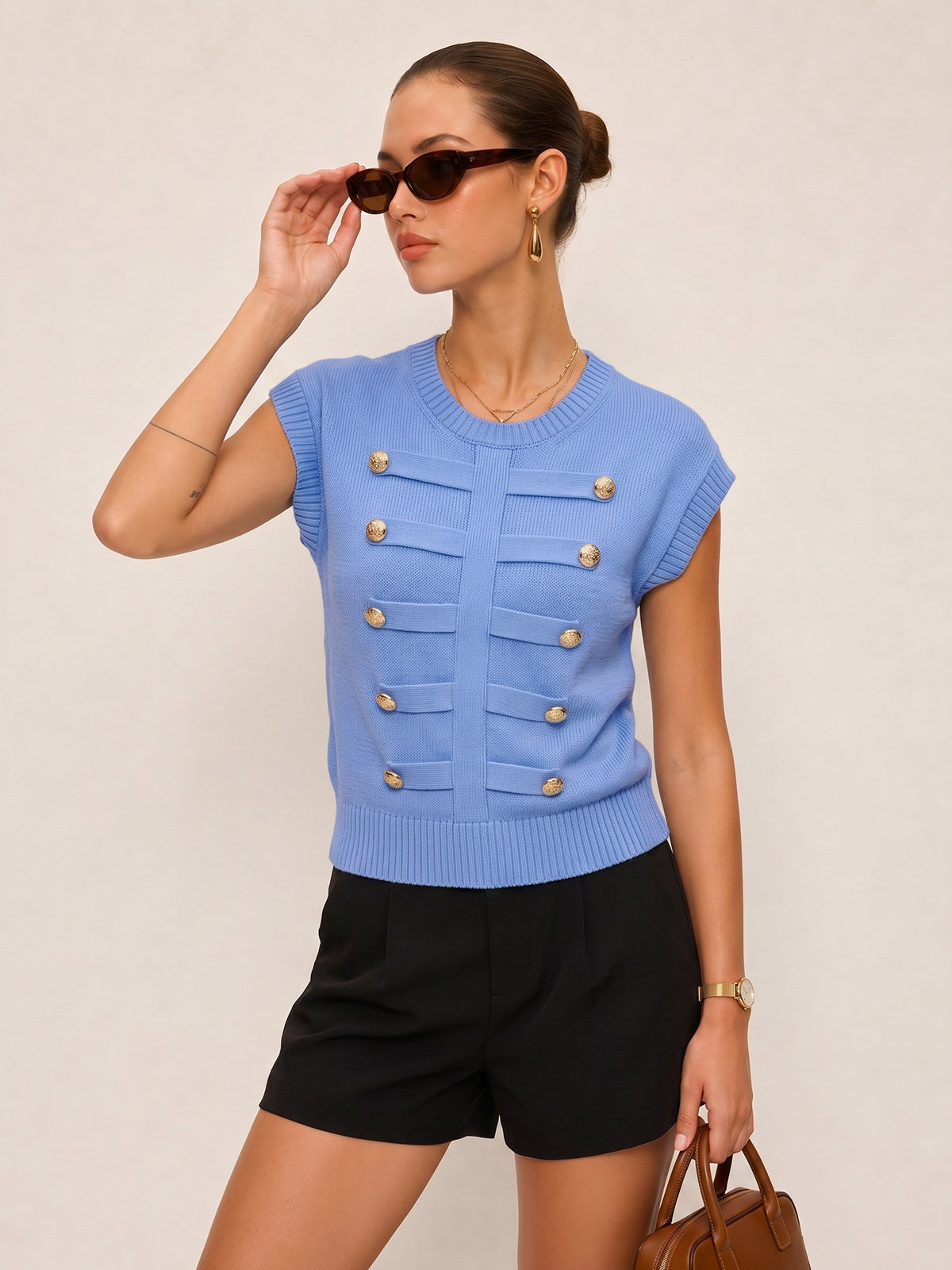 Napoleon Metal Detail Crew Neck Knit Top