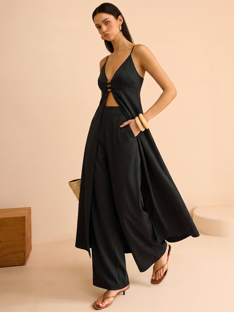 Deep V Cami Long Top & Pants Two Piece Set