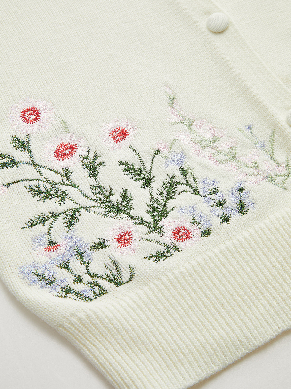 Floral Embroidery Collared Knit Cardigan