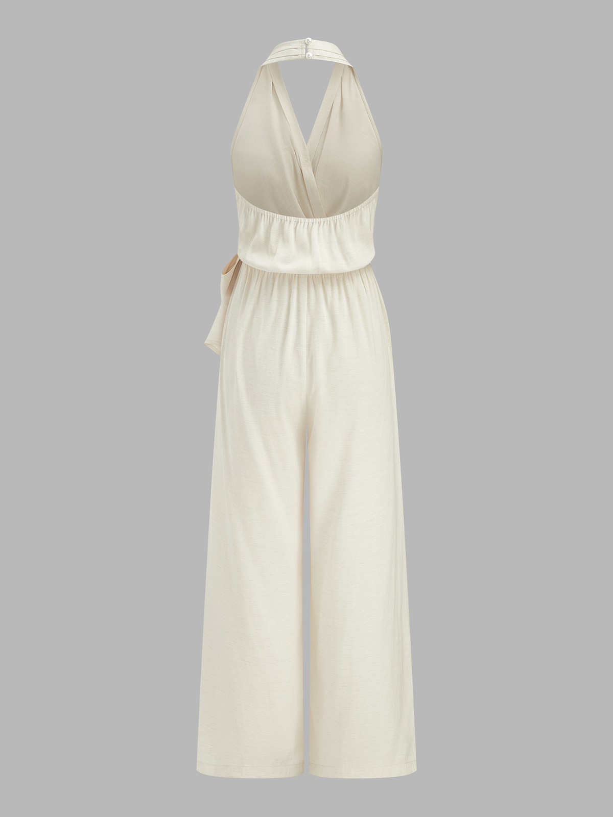 Halter Neck Tie Waist Wide Leg Jumpsuit