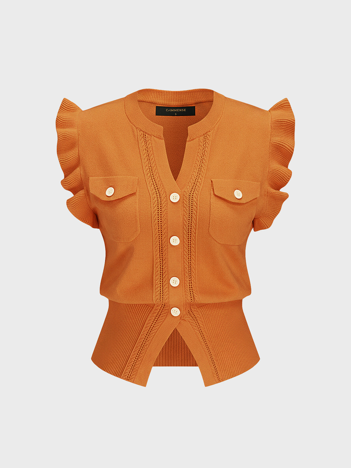 Ruffled Button-Down Knit Top