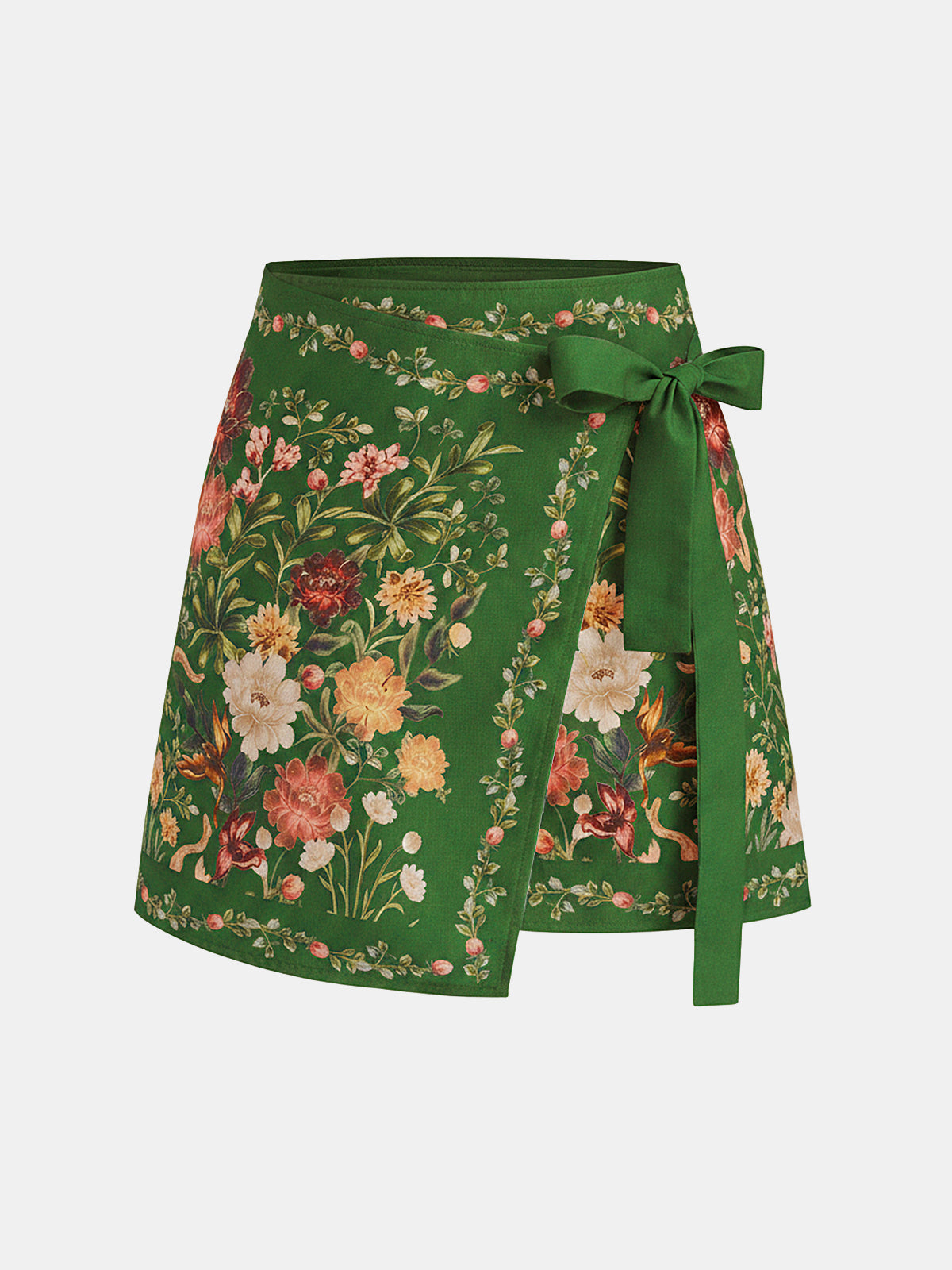 Floral Print Tie Wrap Mini Skirt