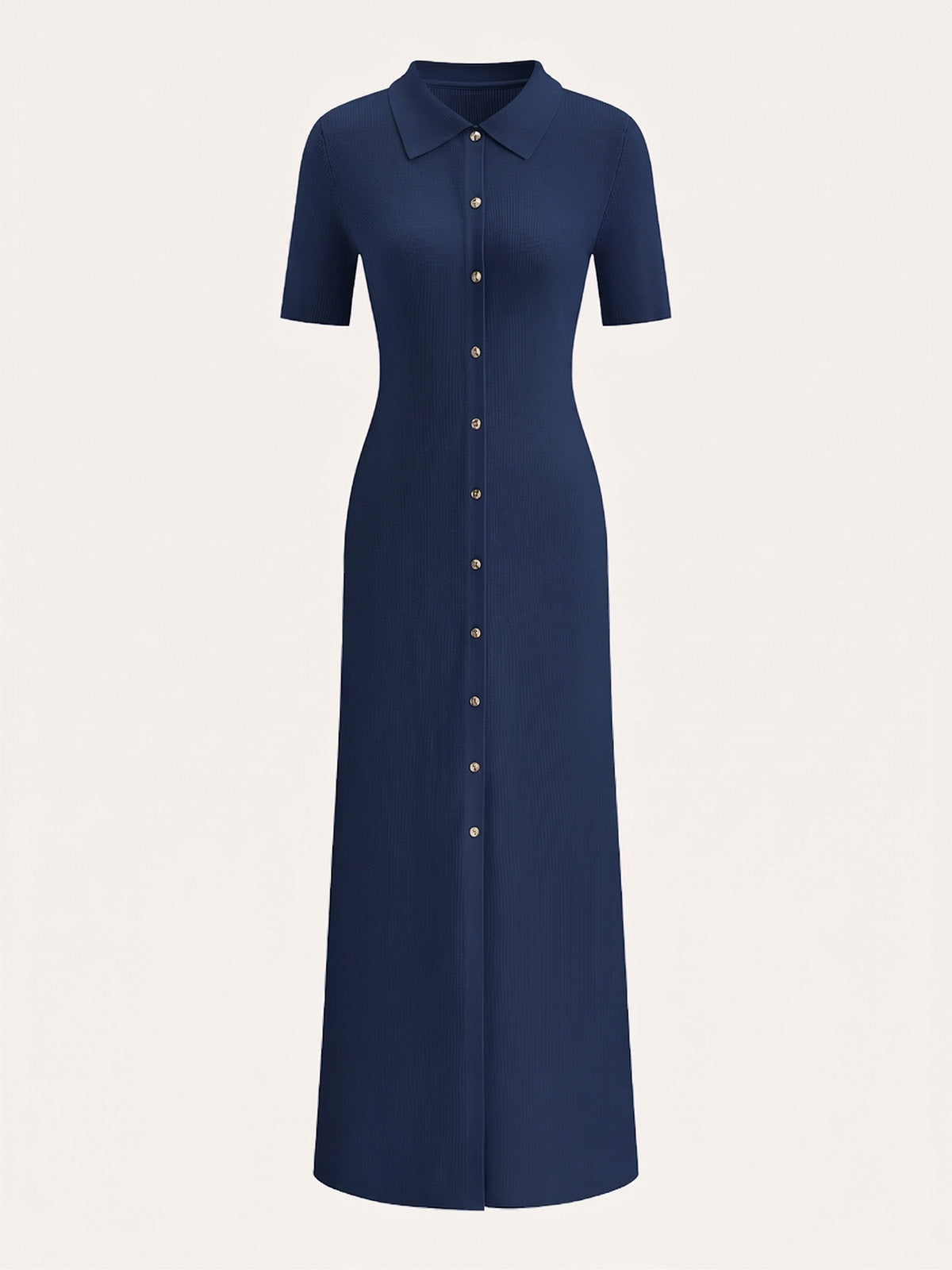 Metal Button Collar Midi Dress in Premium Fabric