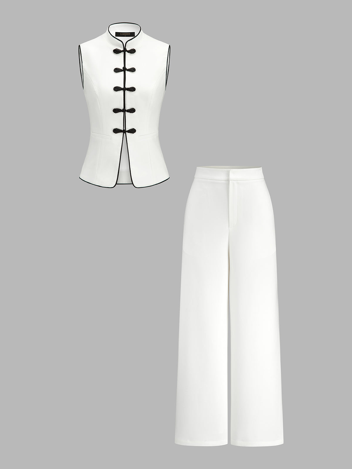 Frog Button Vest & Wide Leg Pant Set
