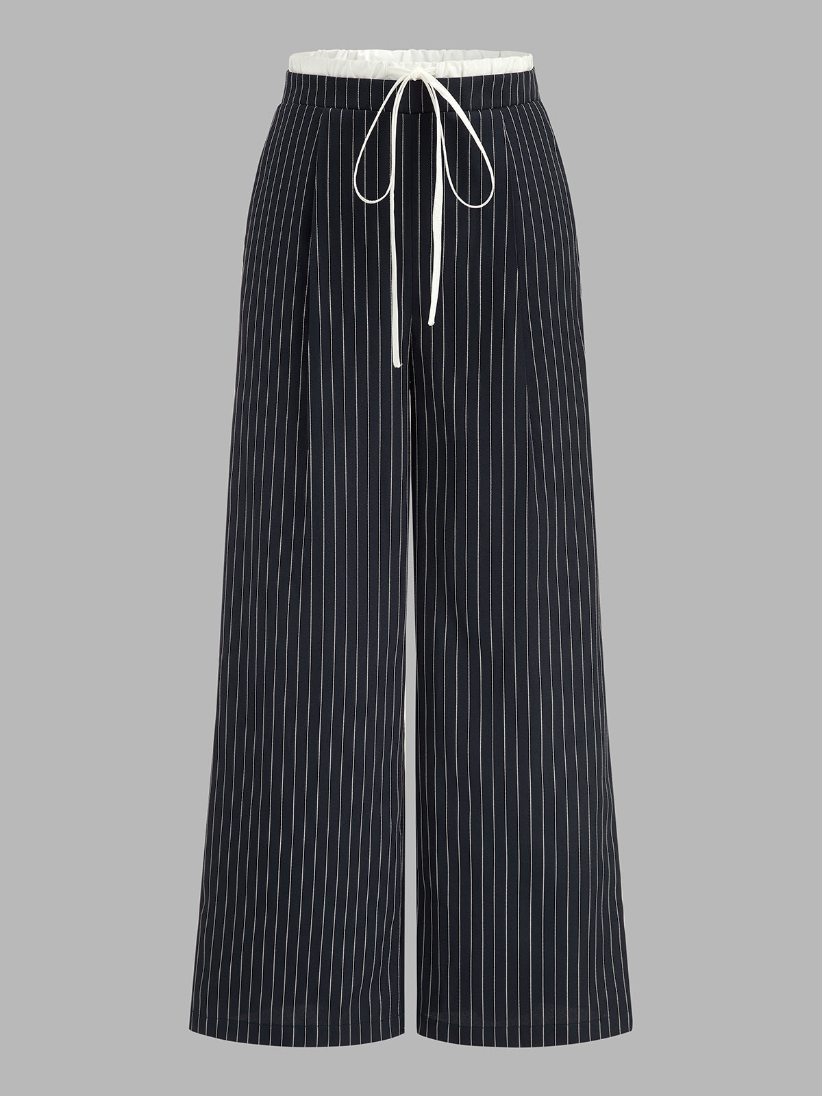 Contrast Waistband Drawstring Pinstripe Pants