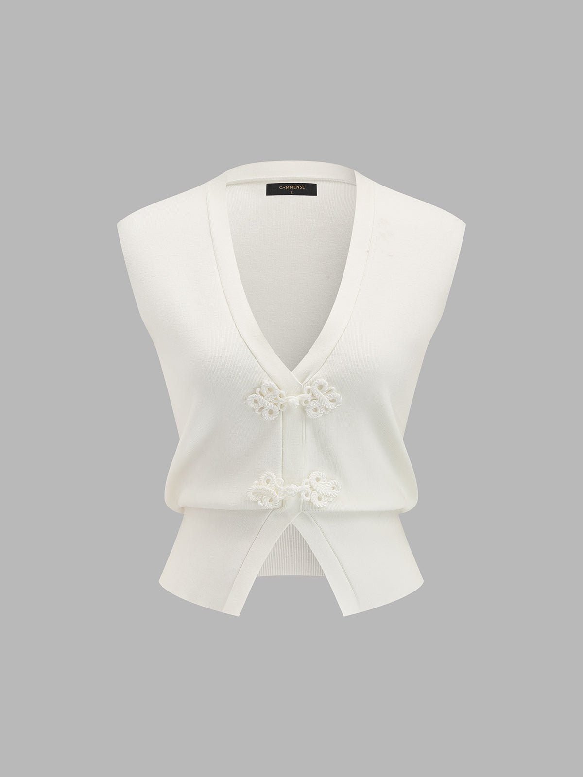 Frog Button V Neck Knit Vest