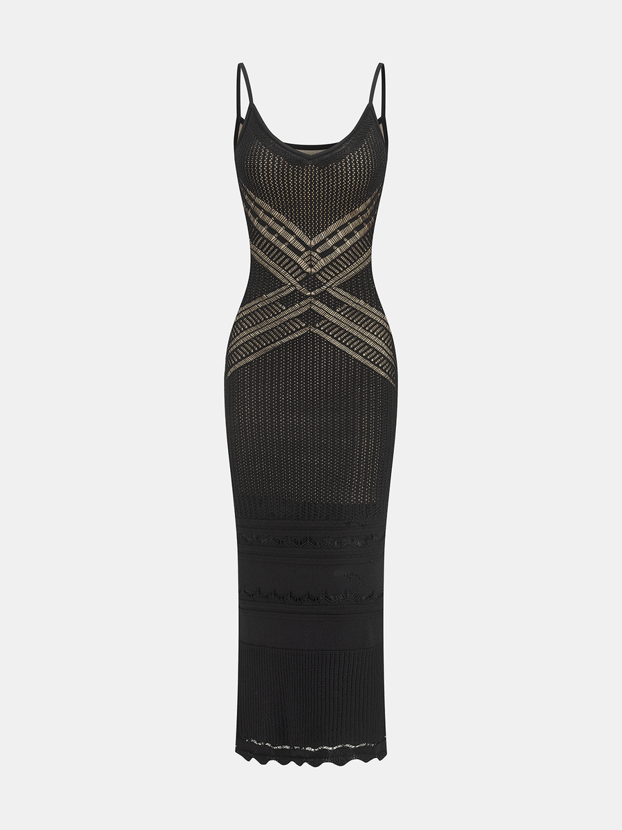 Crisscross Hollow Knit Slip Maxi Dress