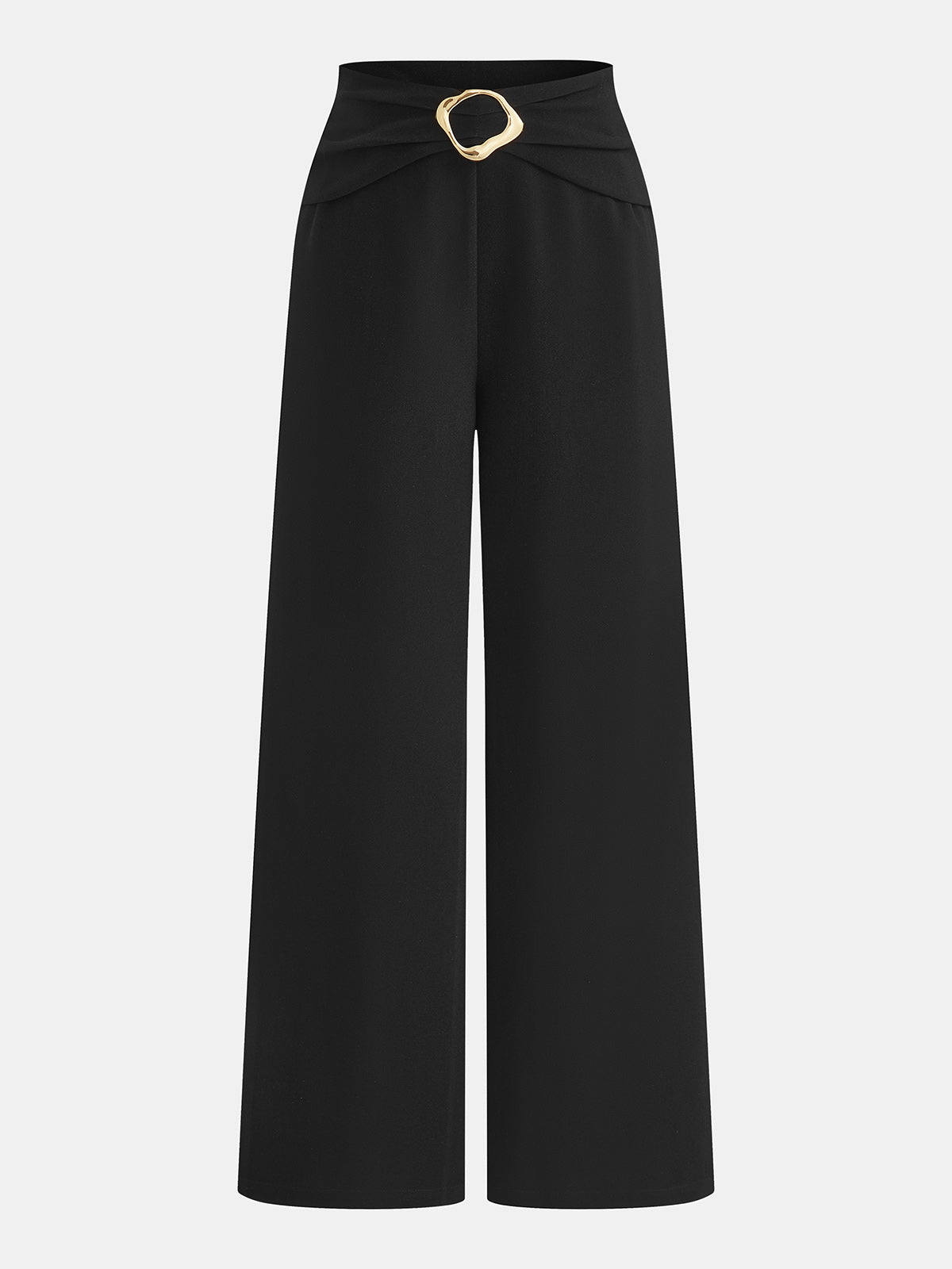 Metal Buckle Mid Waist Wide Leg Pants