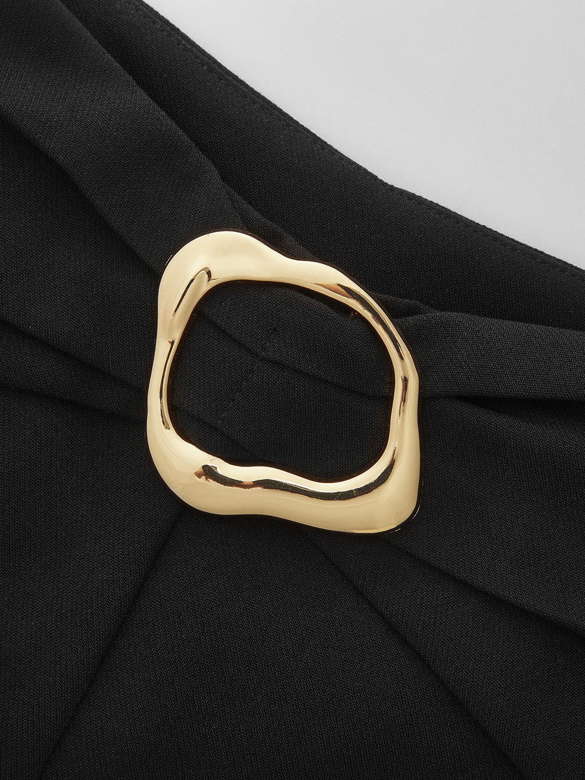 Metal Buckle Mid Waist Wide Leg Pants