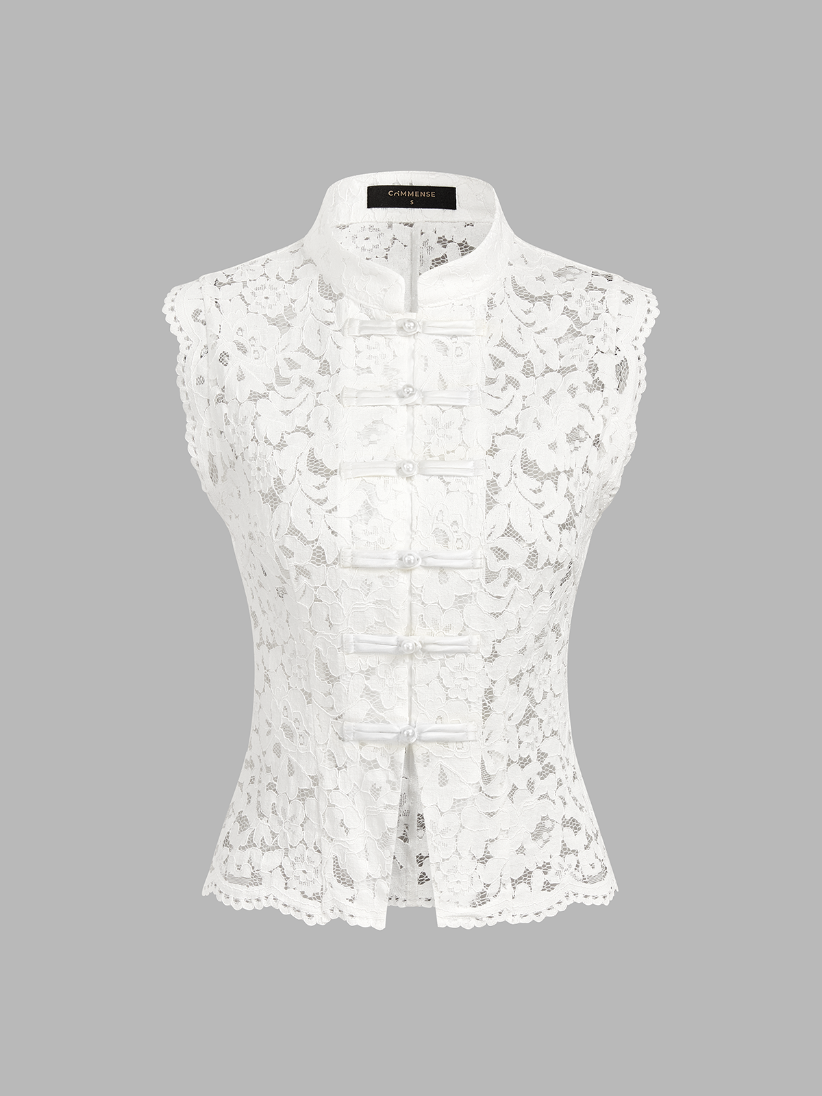 Frog Button Mandarin Collar Lace Vest & Pants Set
