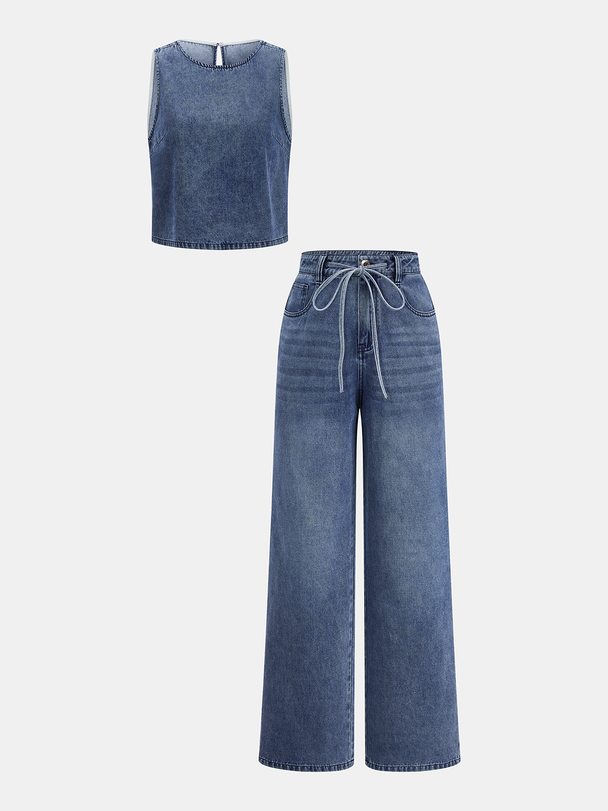 Sleeveless Denim Top & Drawstring Jeans Set