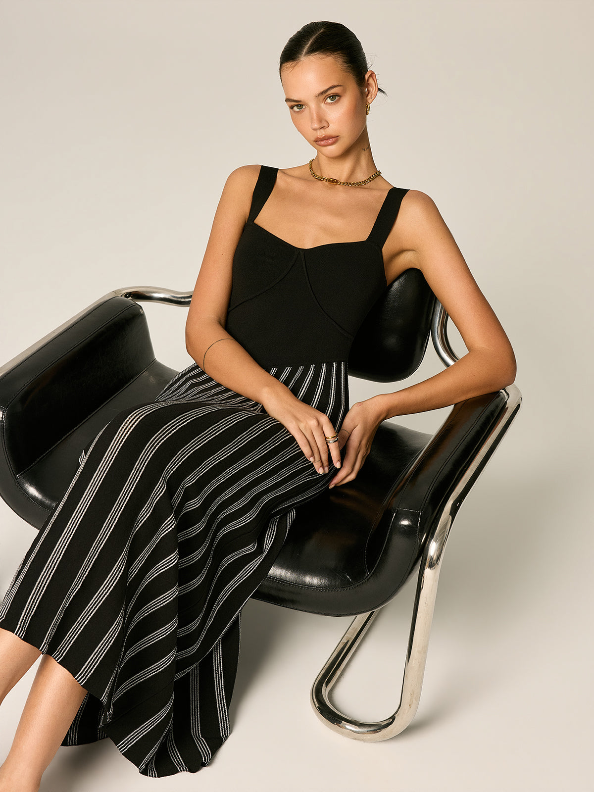 Slim Fit Striped Knit Maxi Dress