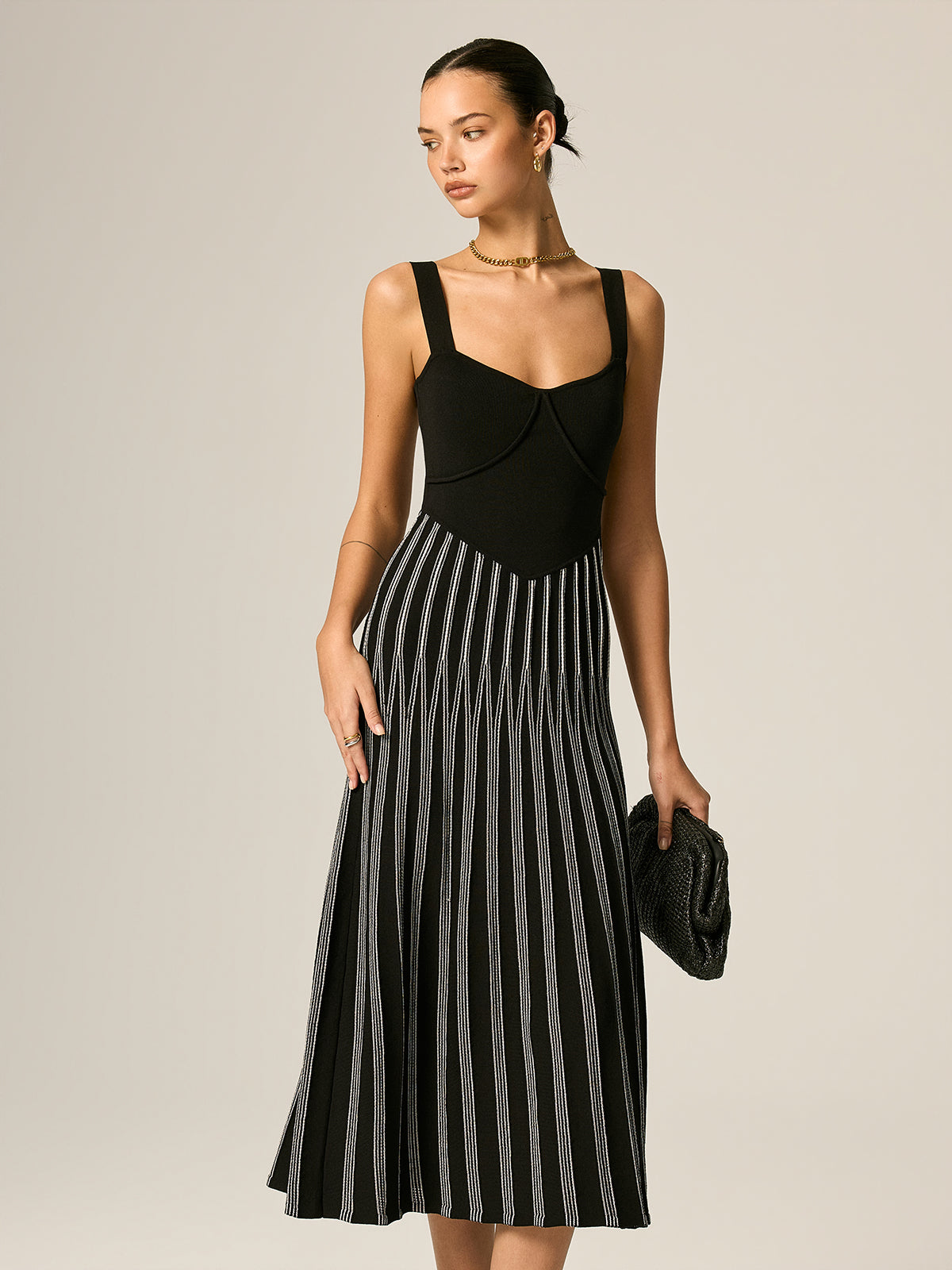 Slim Fit Striped Knit Maxi Dress