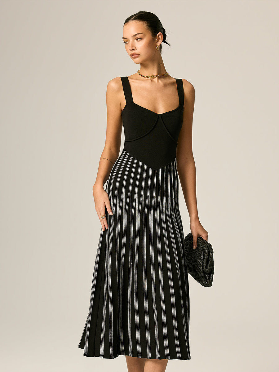 Slim Fit Striped Knit Maxi Dress