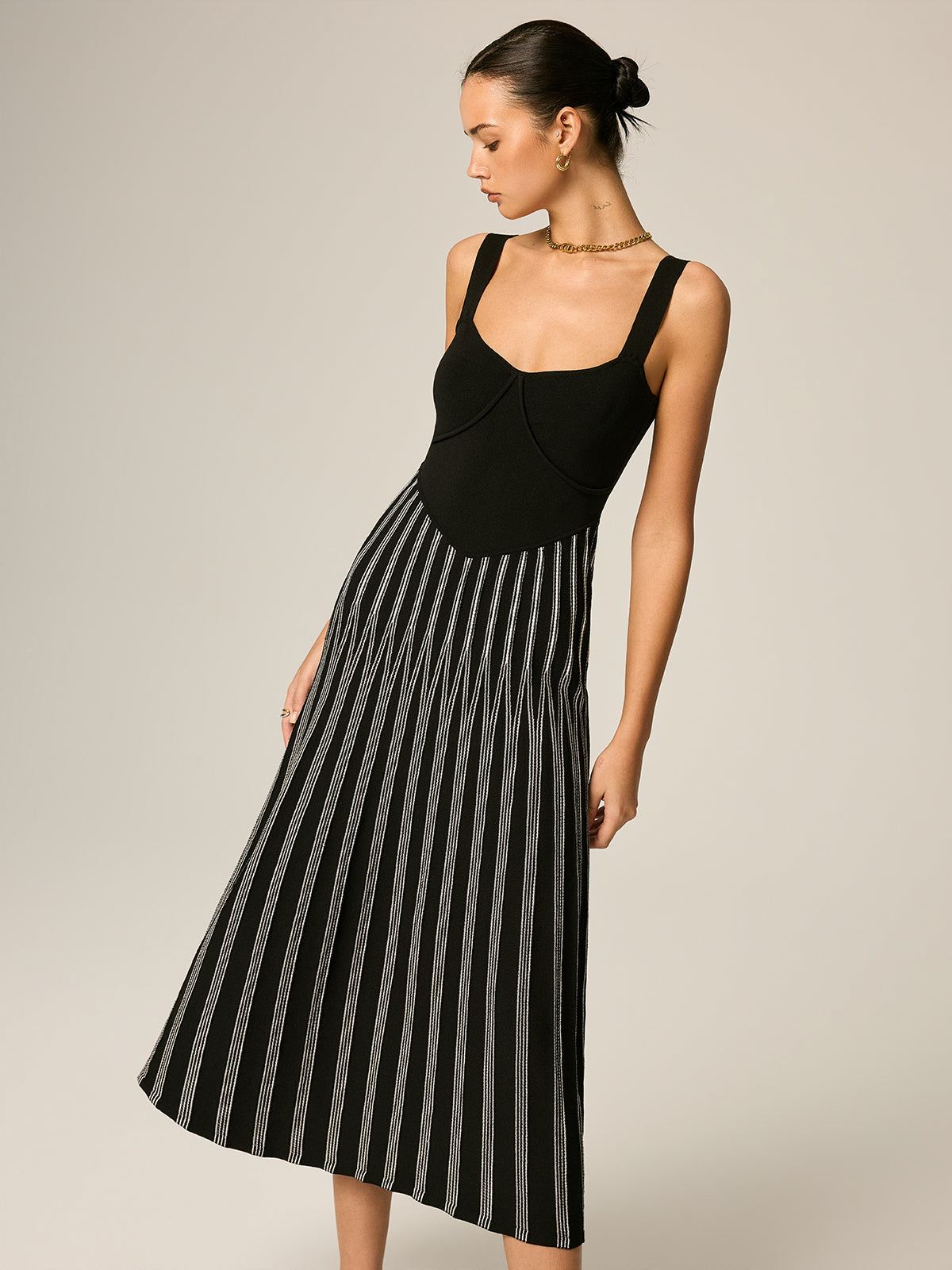 Slim Fit Striped Knit Maxi Dress