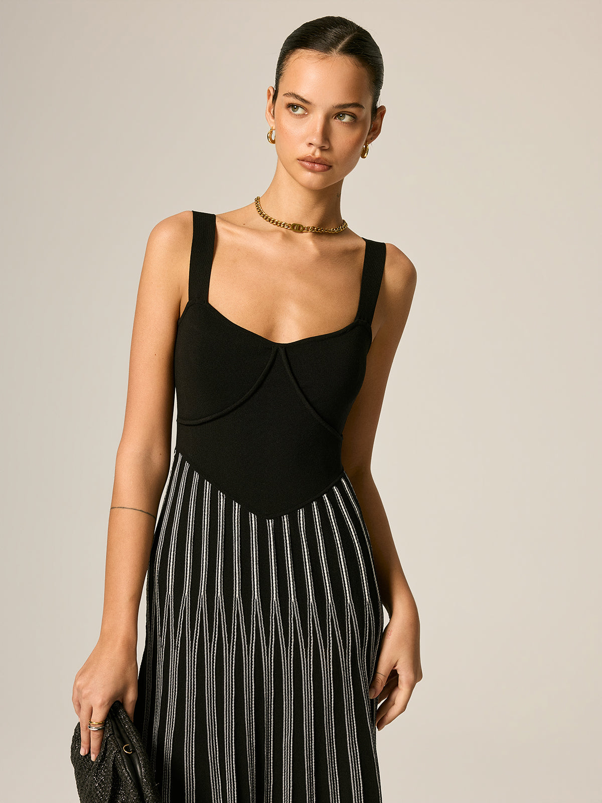 Slim Fit Striped Knit Maxi Dress