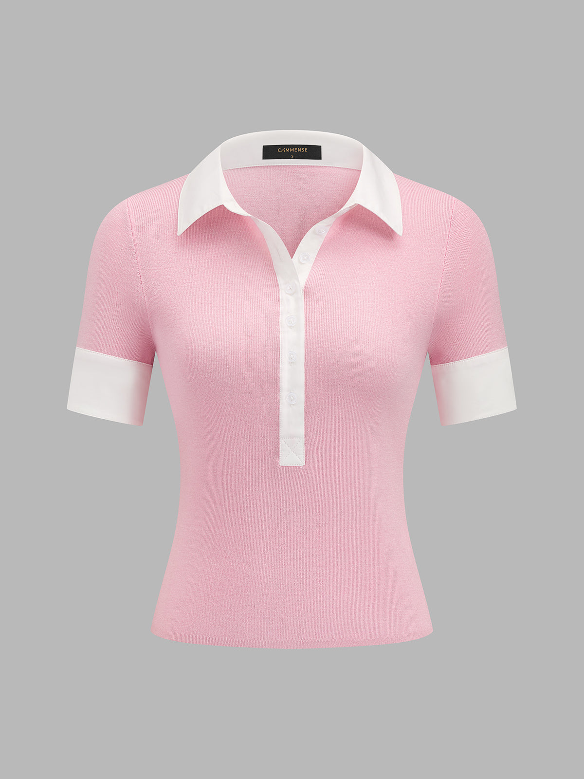 Color Block Collar Wool Blend Knit Polo Top