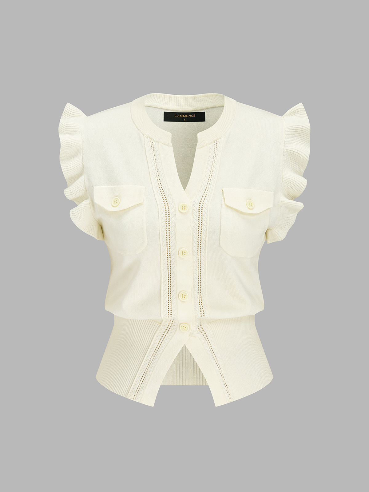 Ruffled Button-Down Knit Top