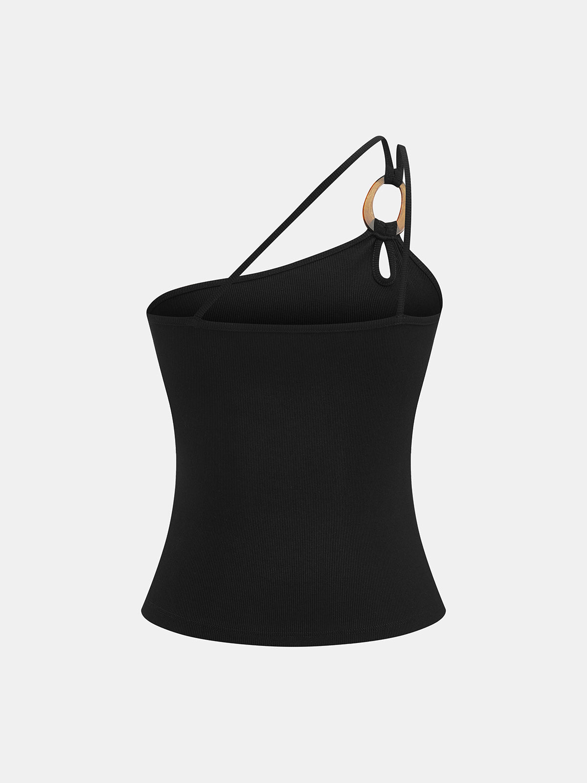 Ring Detail One Shoulder Ribbed Top