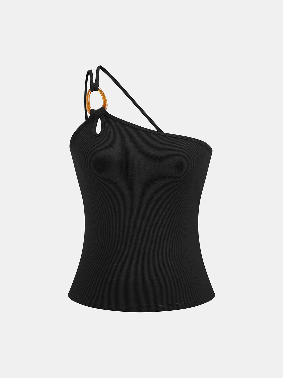 Ring Detail One Shoulder Ribbed Top