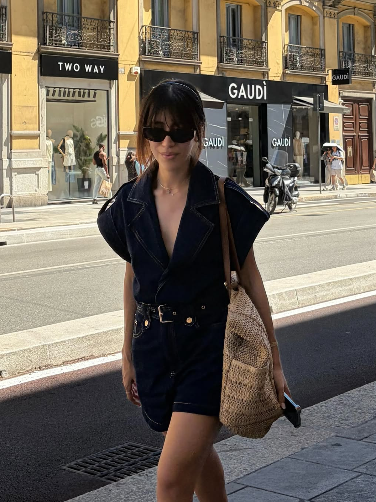 Denim Belted Collar Romper