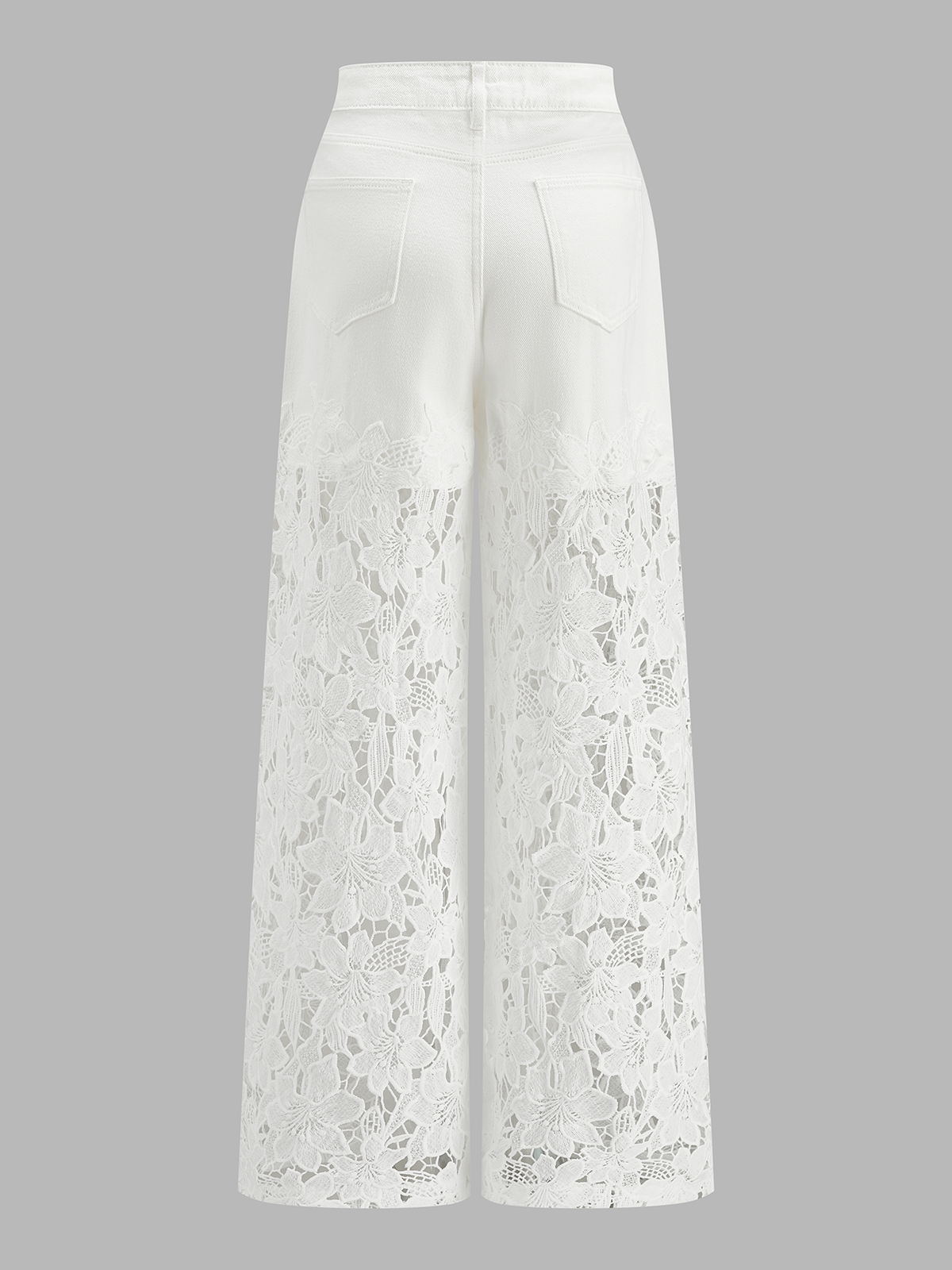 Lace Panel Denim Wide Leg Pants