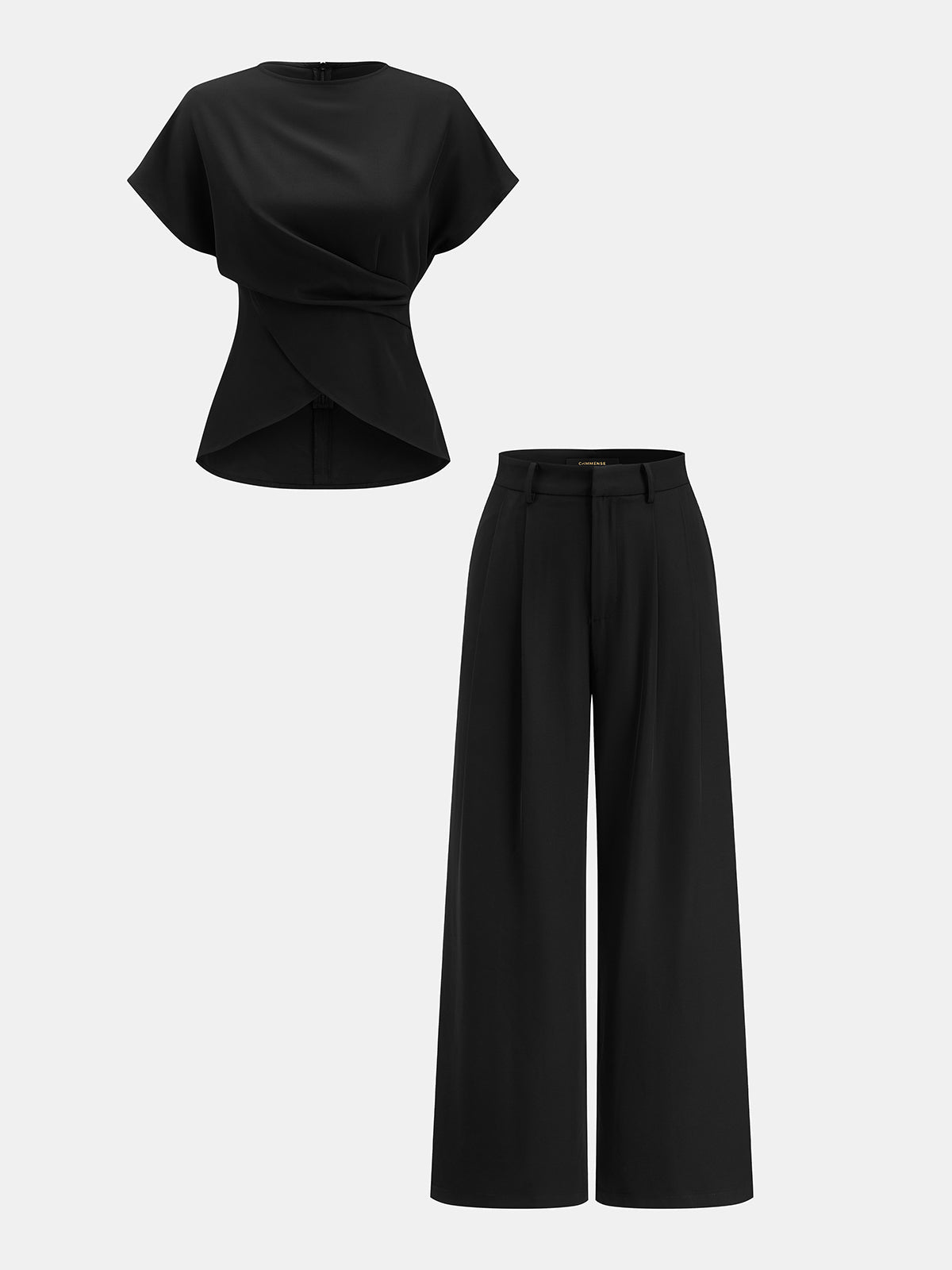 Tie-Back Satin Top & Pleated Pants Set