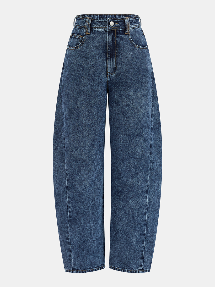 Mid-Waist Curved Leg Barrel Jeans