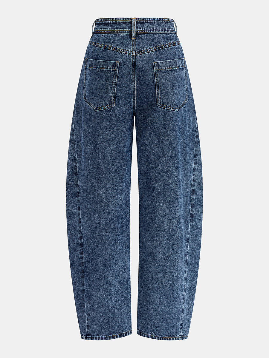 Mid-Waist Curved Leg Barrel Jeans