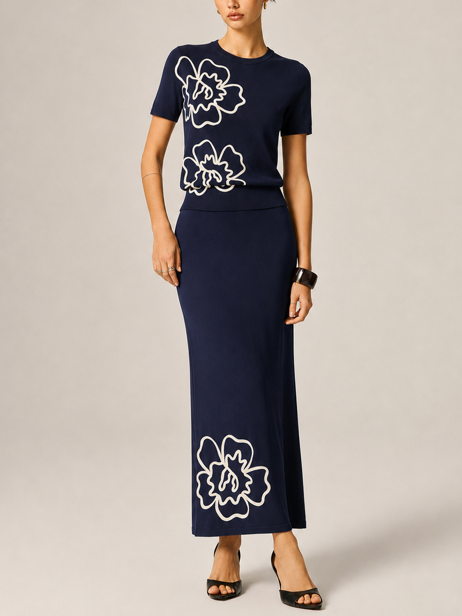 Floral Applique Knitted Co-Ord Set