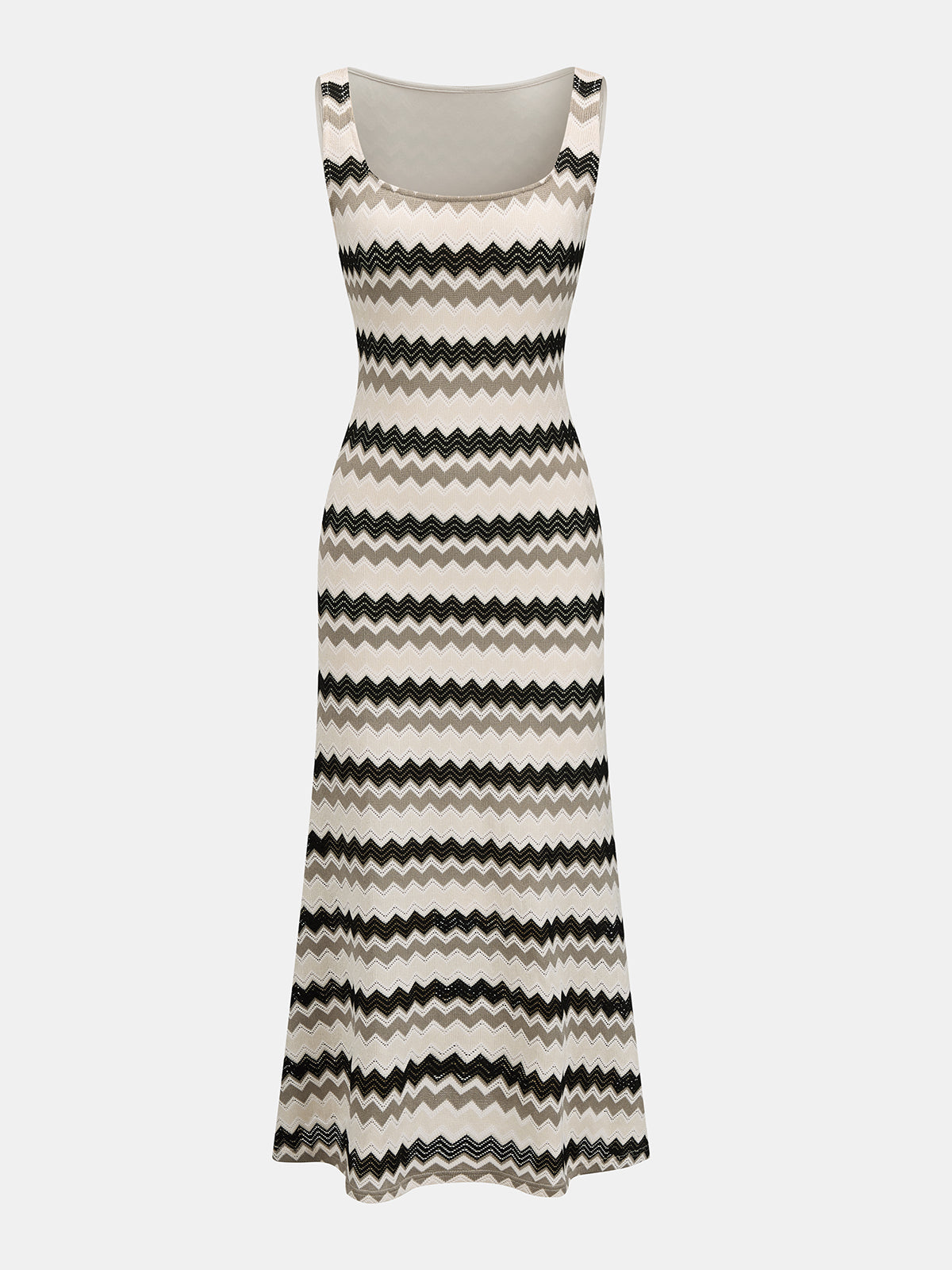 Cutout Back Zigzag Knit Maxi Dress
