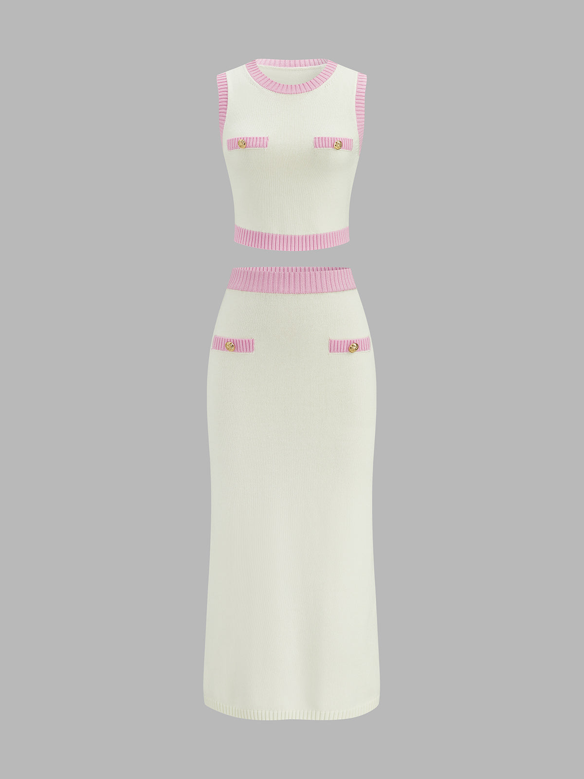 Contrast Trim Knit Two Piece Skirt Set