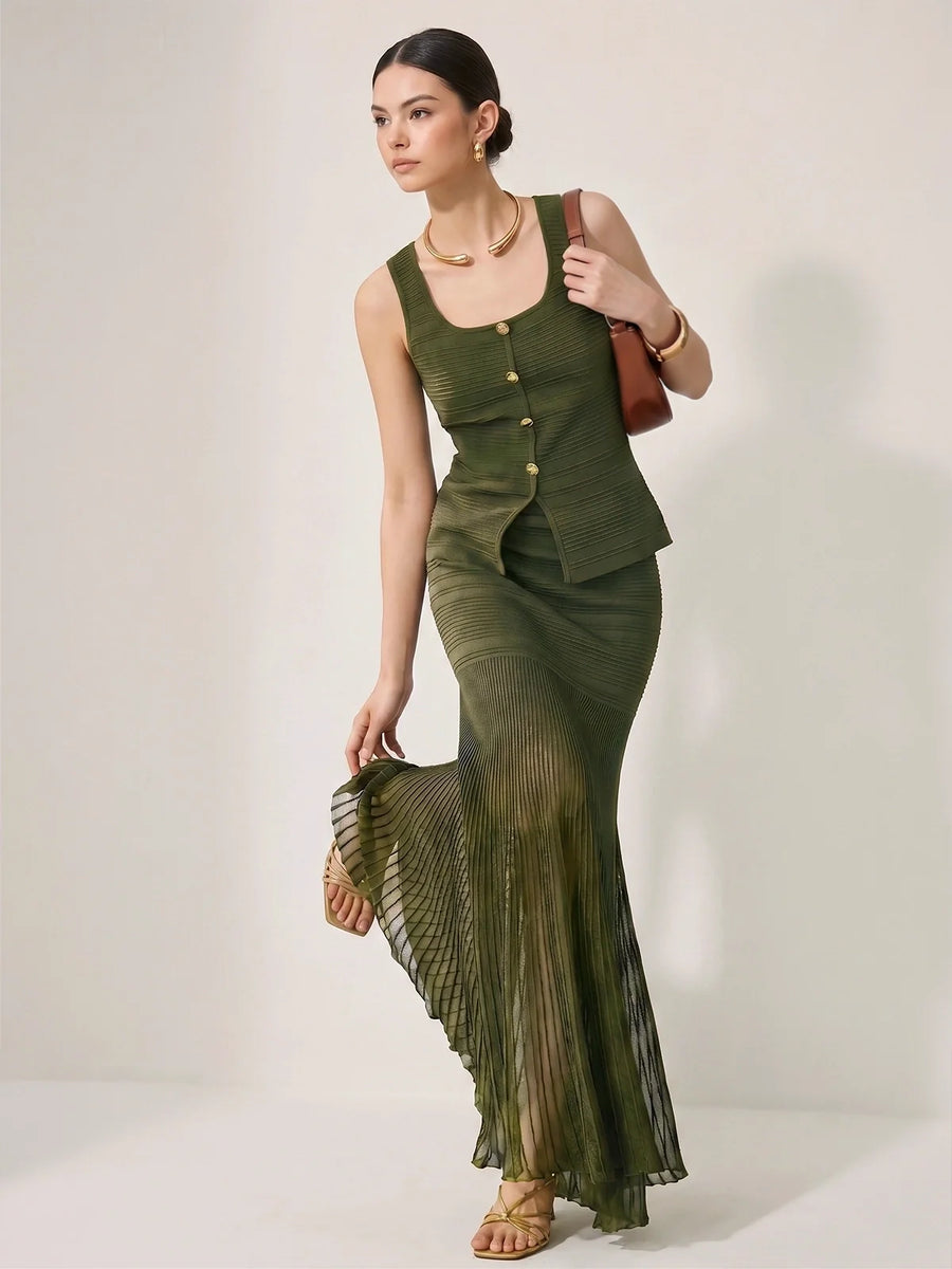Textured Knit Top & Sheer Mermaid Skirt Set