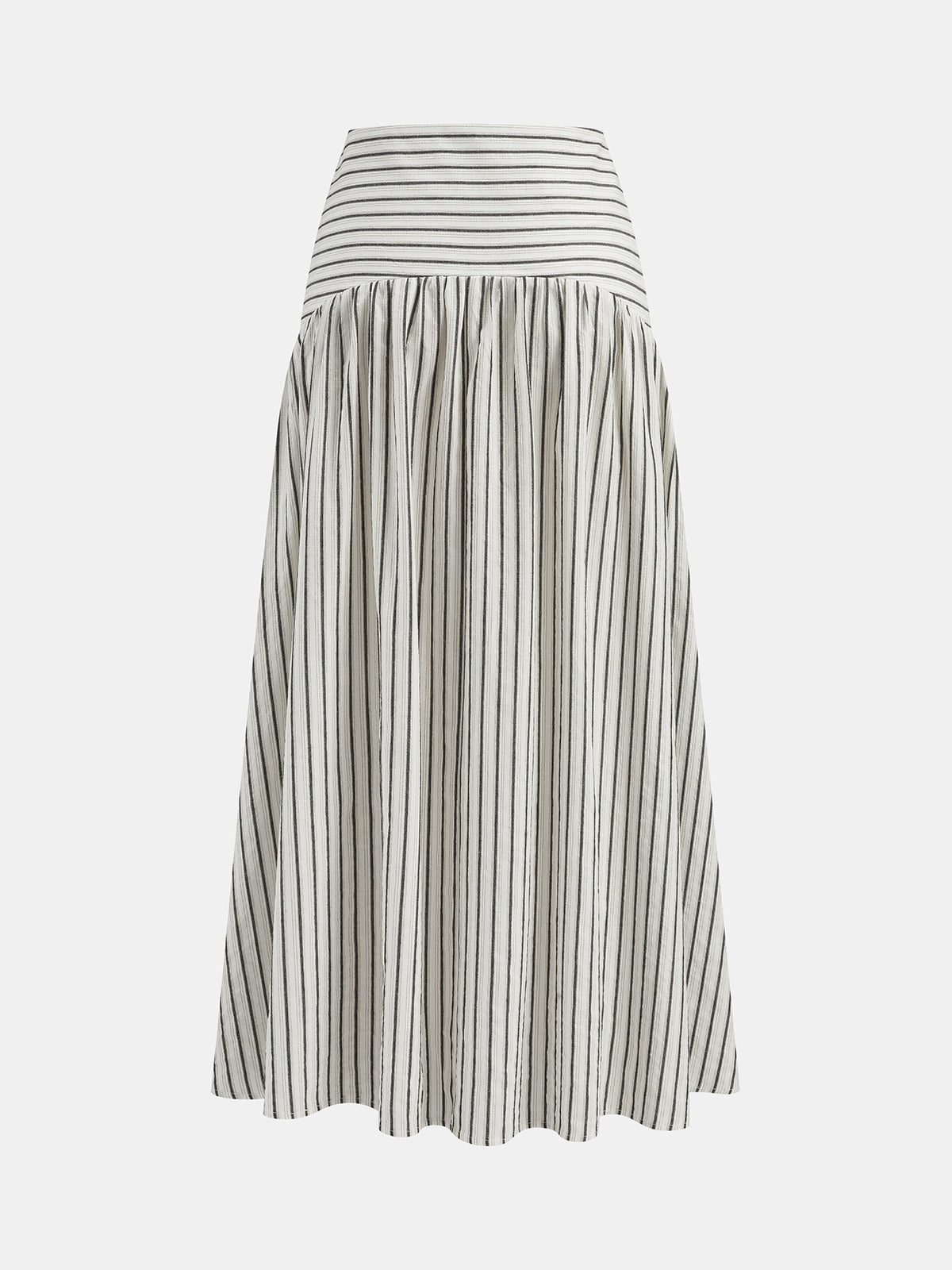 Mid Waist Striped Gathered Midi Skirt