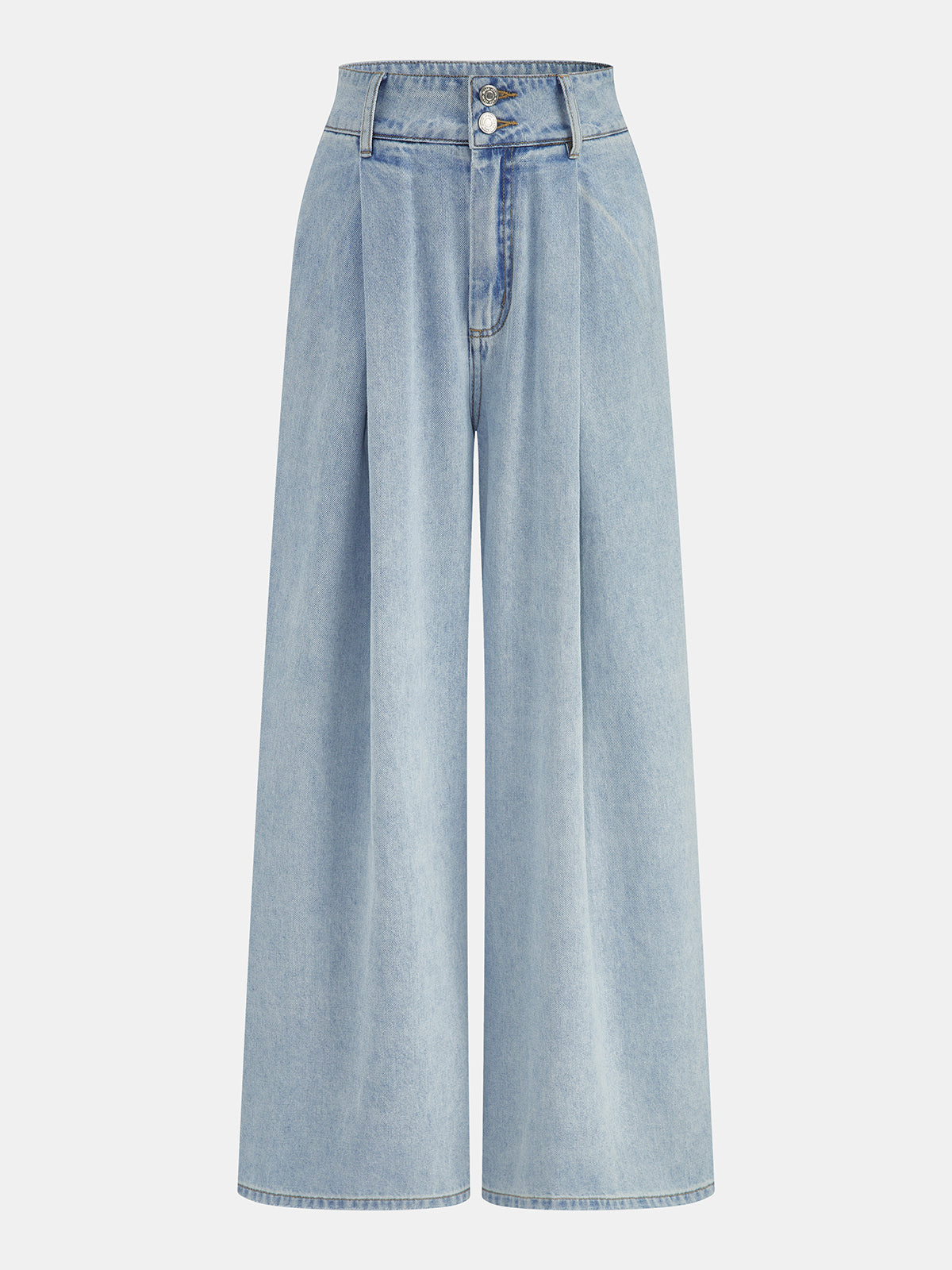 Washed Pleated Wide Leg Jeans