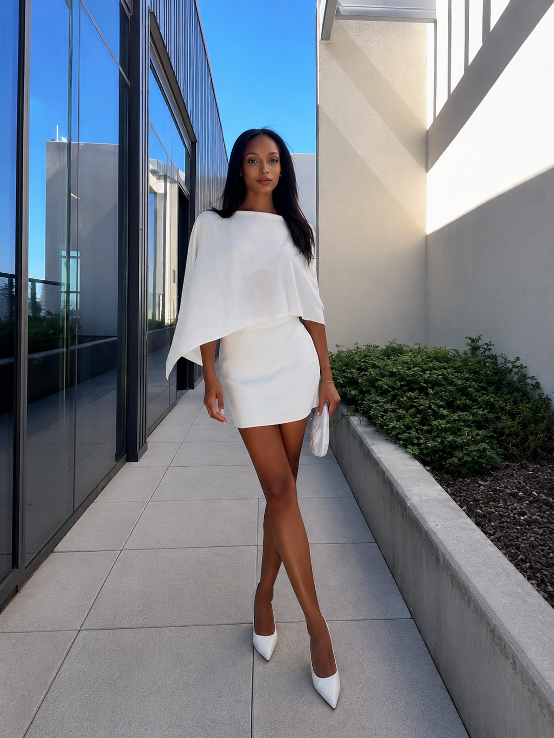 Asymmetric Knit Cape Top & Mini Skirt Set