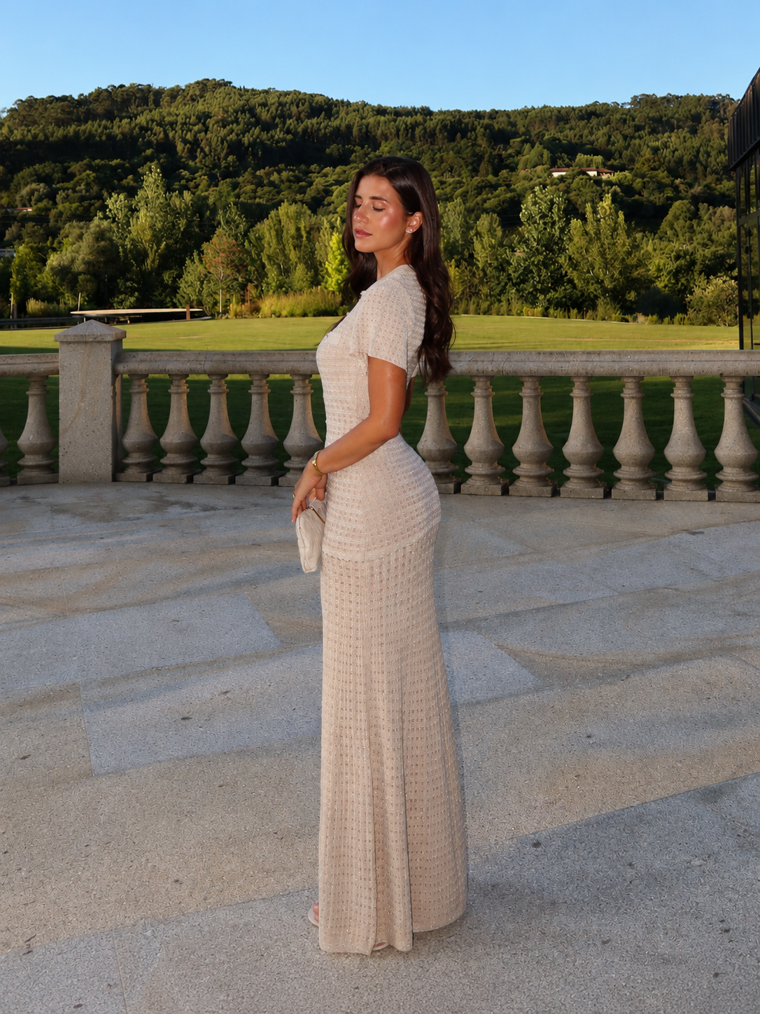 Short Sleeve Crochet Knit Mermaid Maxi Dress