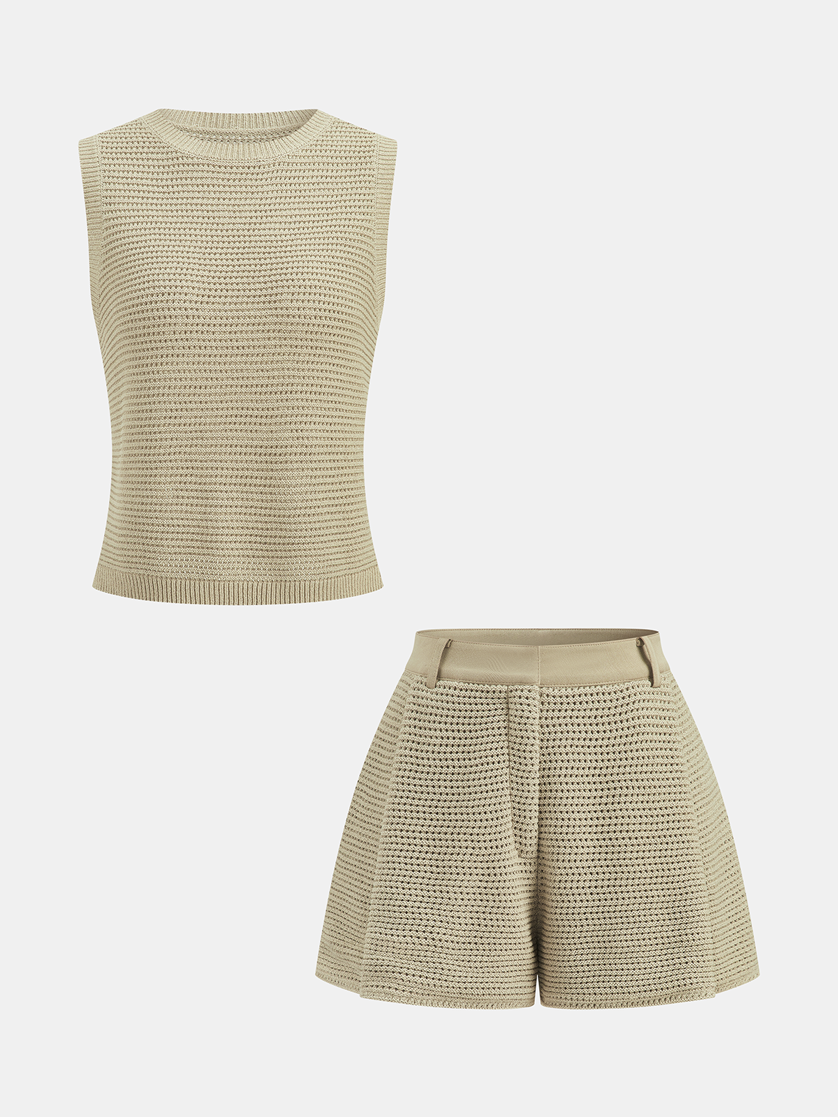 Open Knit Sleeveless Tank Top & Shorts Set