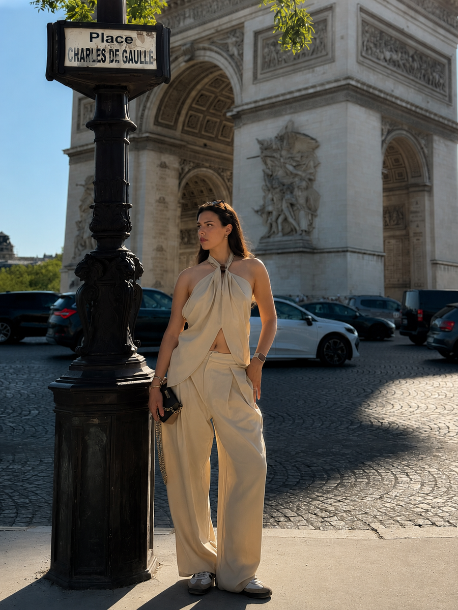 Linen-Blend Halter Top & Pants Set