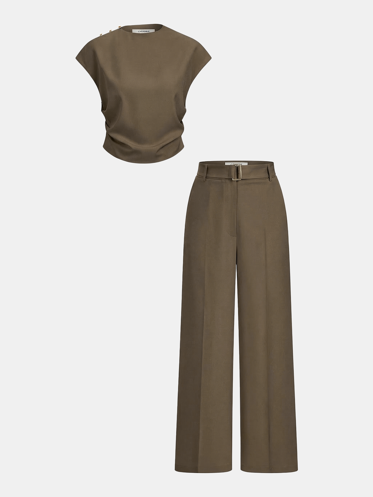 Sleeveless Ruched Top & Wide-Leg Pants Set