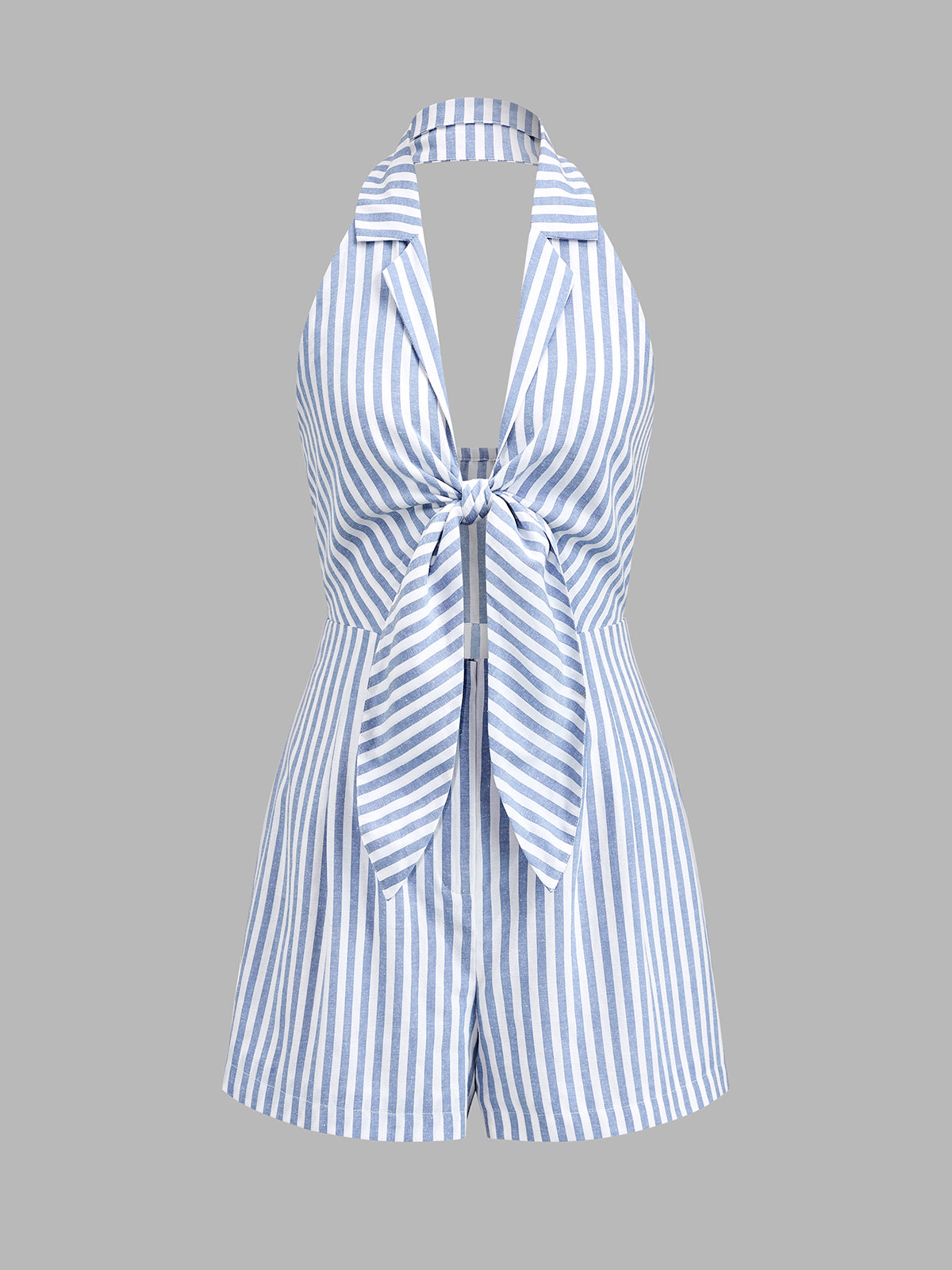 Halter Tie Front Striped Romper